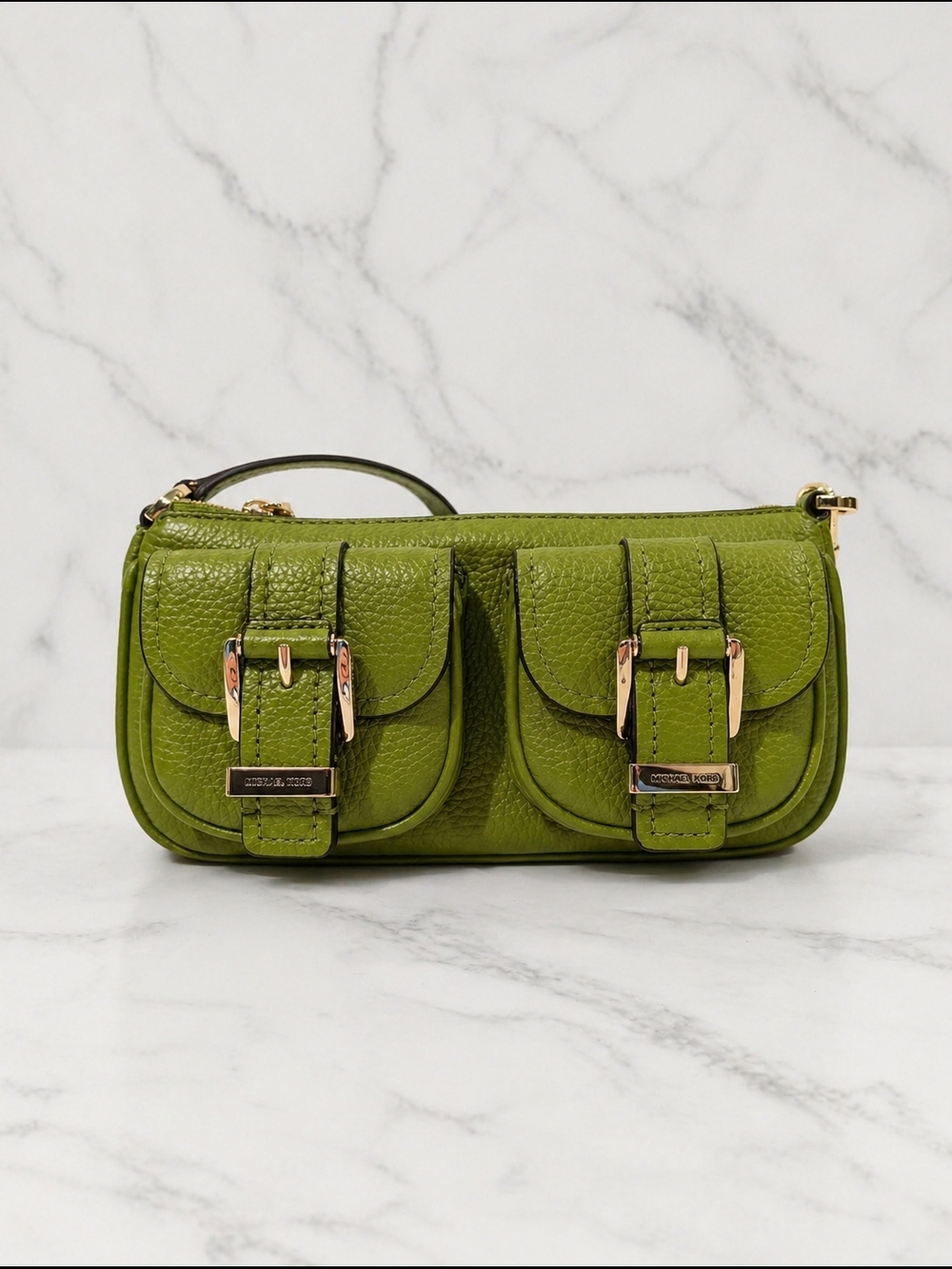 Michael Kors Green Pebbled Leather Mini Double-Pocket Shoulder Bag - Picture 1 of 7